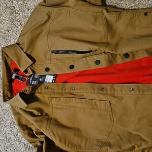 Duluth Trading Co Brown Shirt Jacket with Red Interior